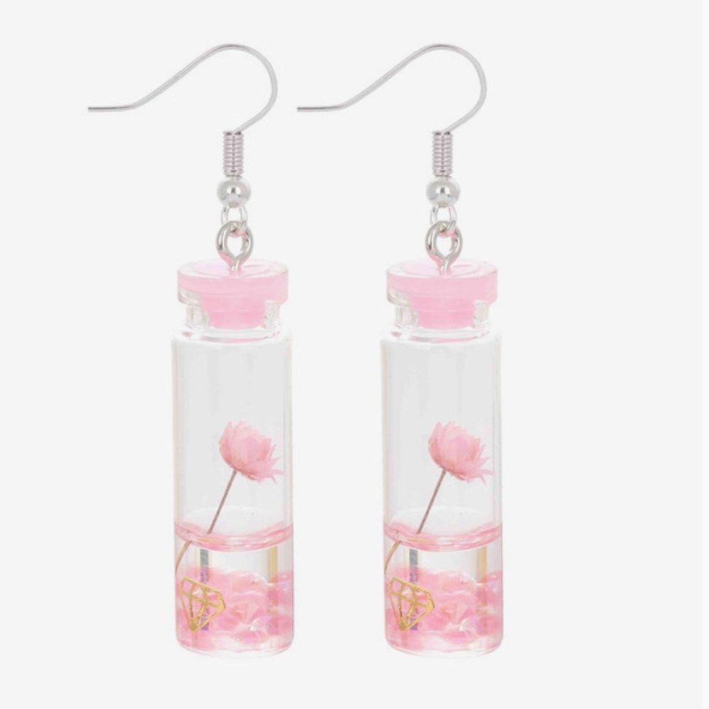 EarFleek Pink Flower Vial Dangle Earrings